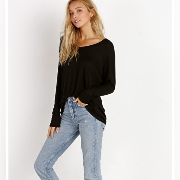 Joah Brown For Keeps V Neck Black Rib Long Sleeve Top One Size - Picture 7 of 7